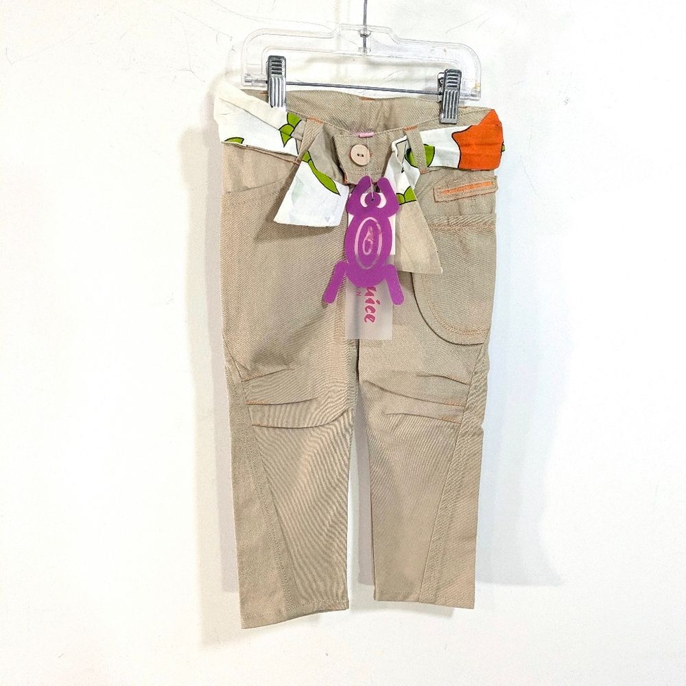 NEW Beetlejuice London Khaki Pants With Mod Fabric Belt - Size 2T